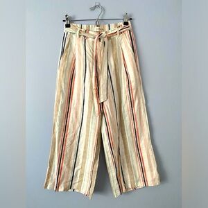Jessica Simpson Stiped Linen Blend Pants Size XS Wide Leg Cropped Festival Boho